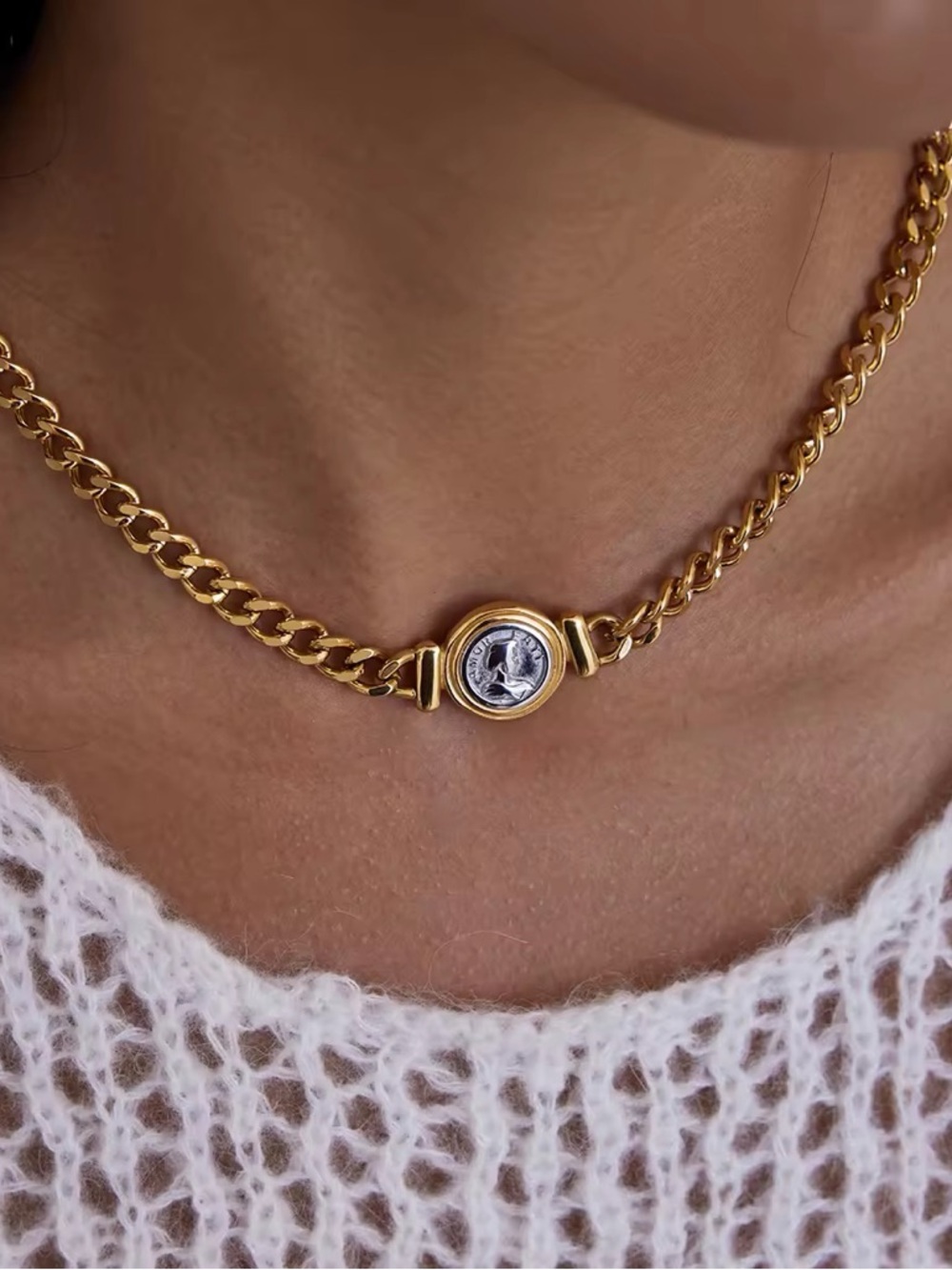 18K Gold Plated Silver Coin Necklace